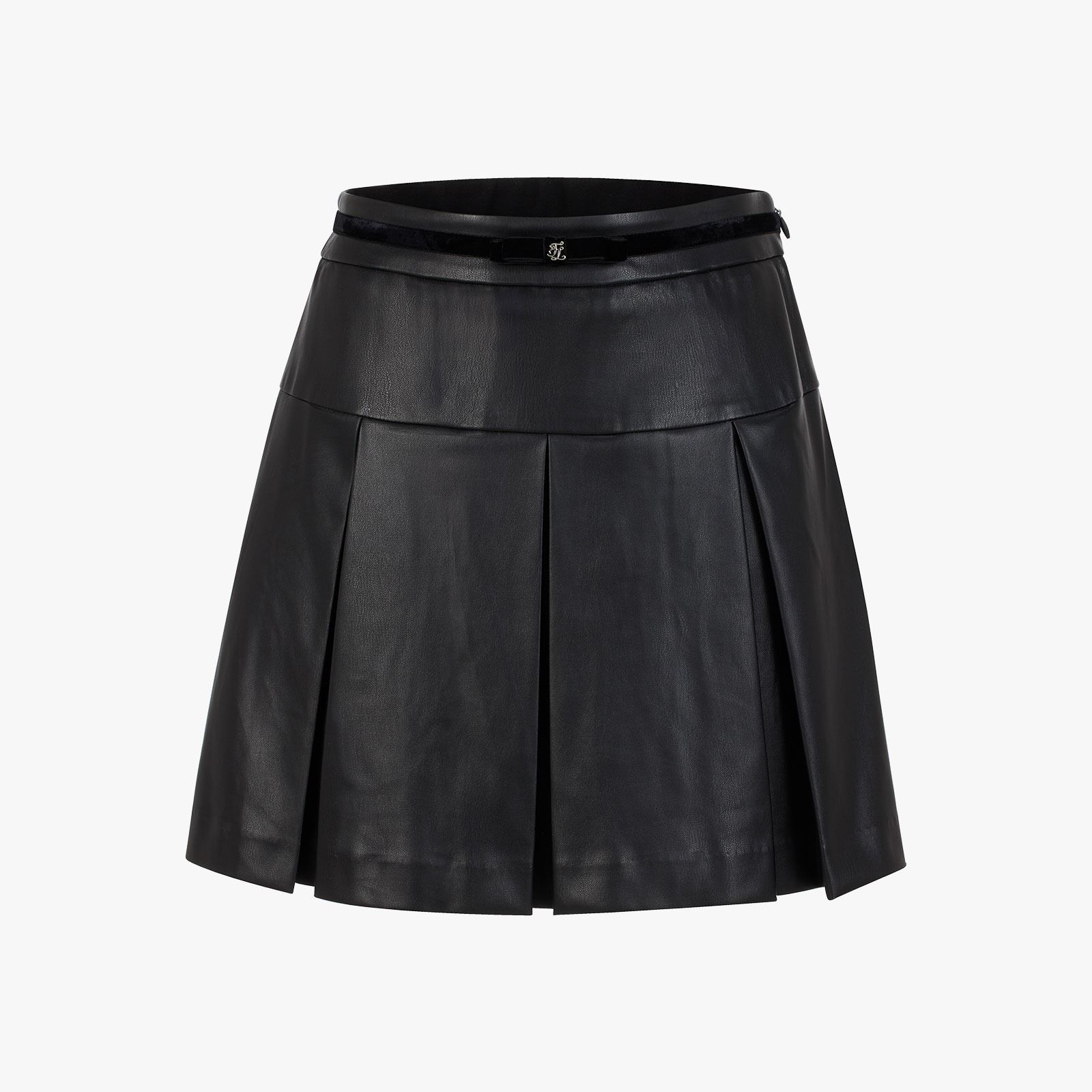 Chân váy Leather Ribbon Pleated - Đen