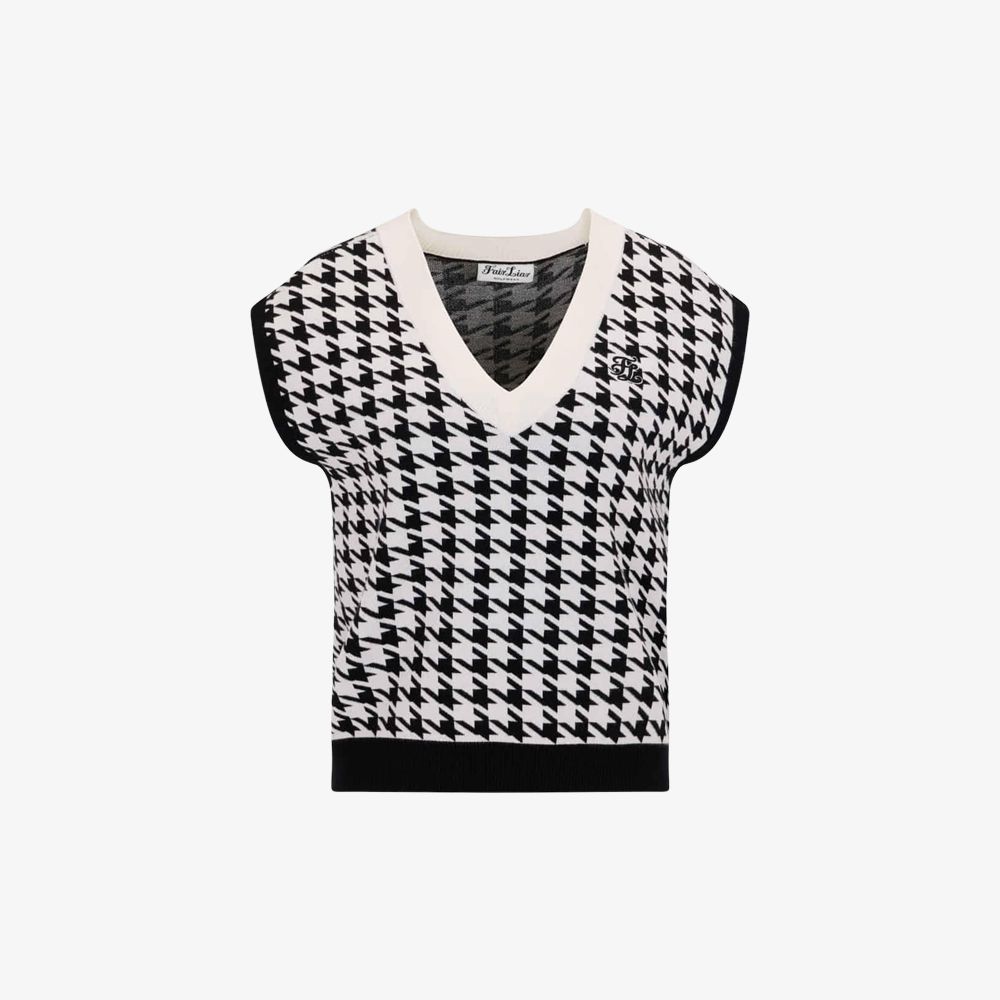 FairLiar - Áo vest dệt kim Houndstooth - Đen