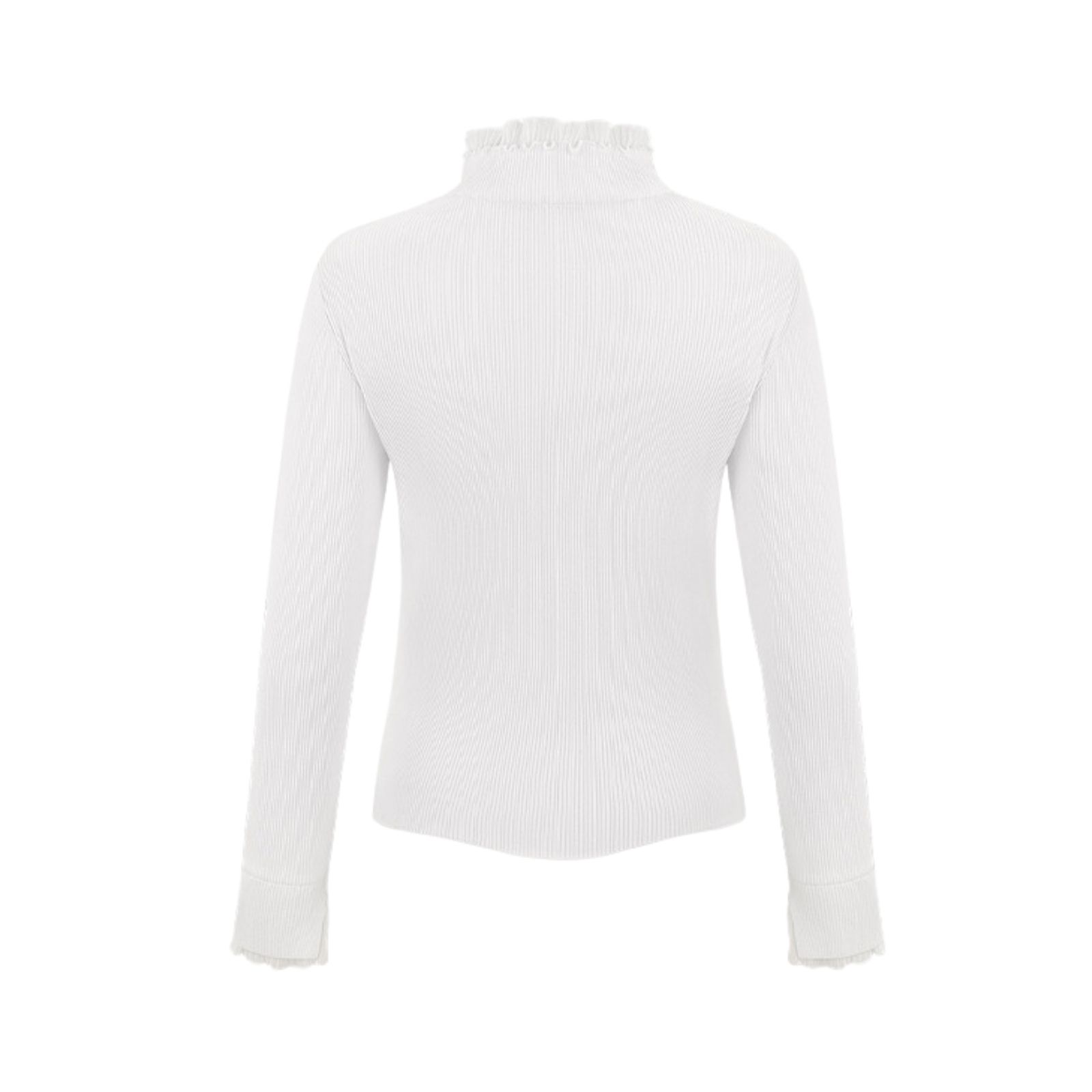FairLiar - Áo dệt kim nữ Double Frill High-Neck - Trắng