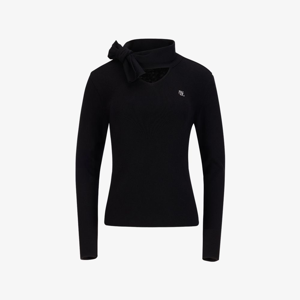 FairLiar - Áo len dệt kim Ribbon Pullover - Đen