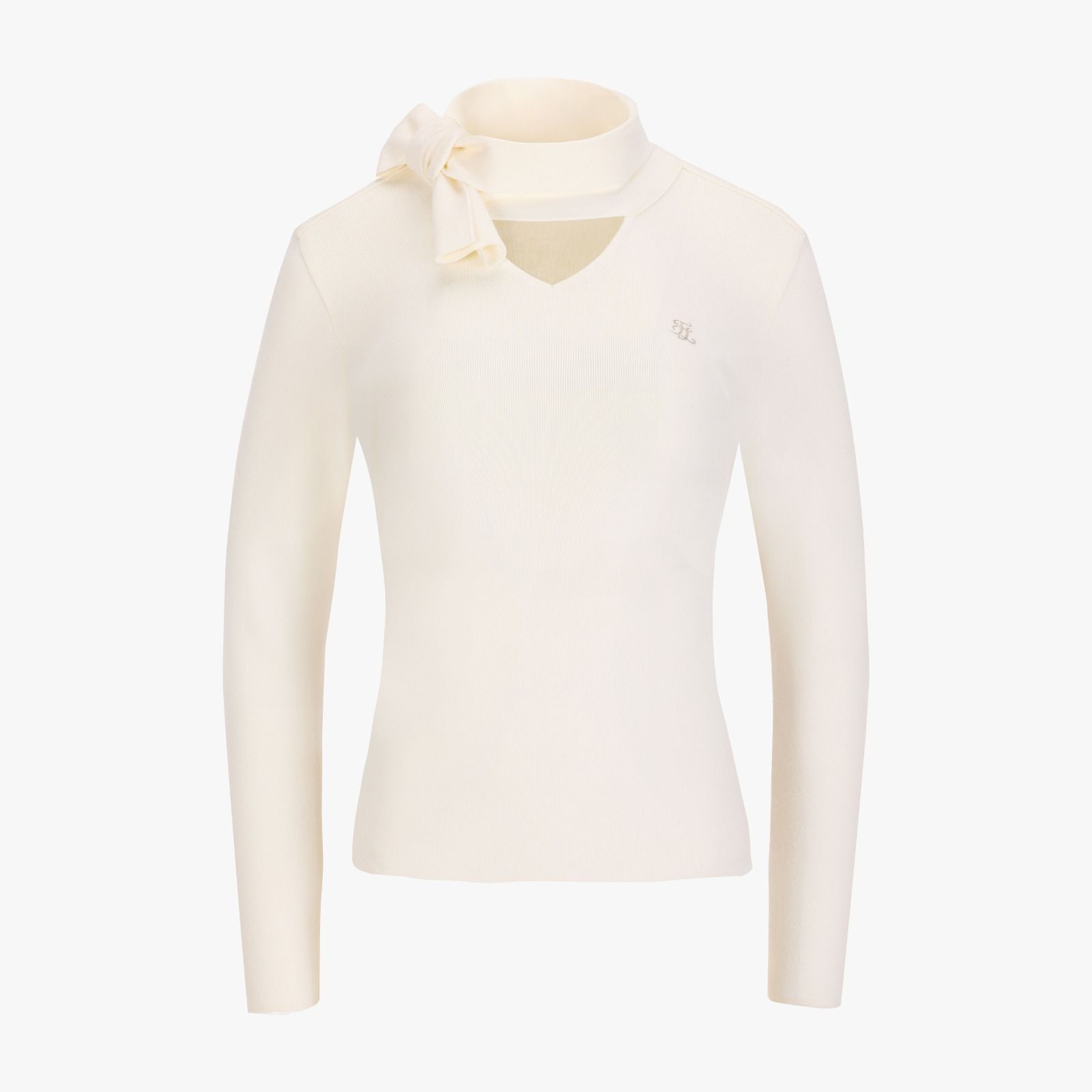 FairLiar - Áo len dệt kim Ribbon Pullover - Trắng ngà