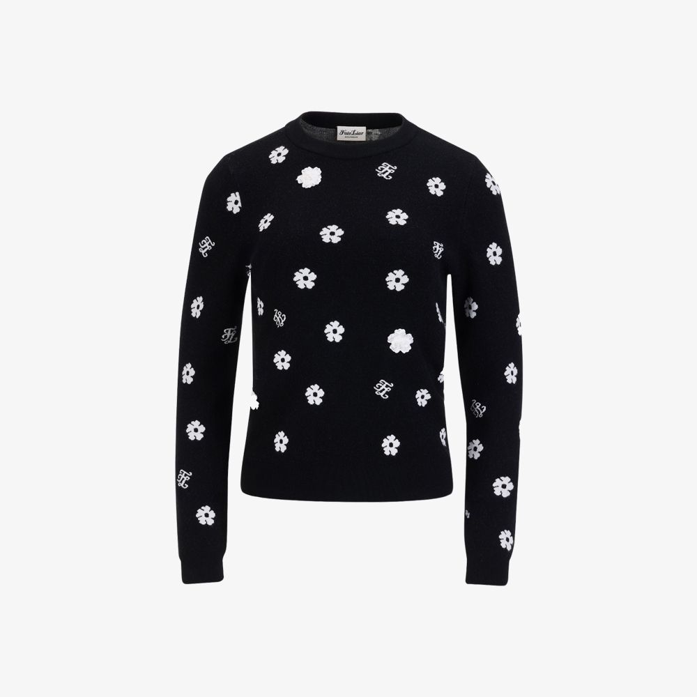 FairLiar - Áo len dệt kim Flower Jacquard - Đen