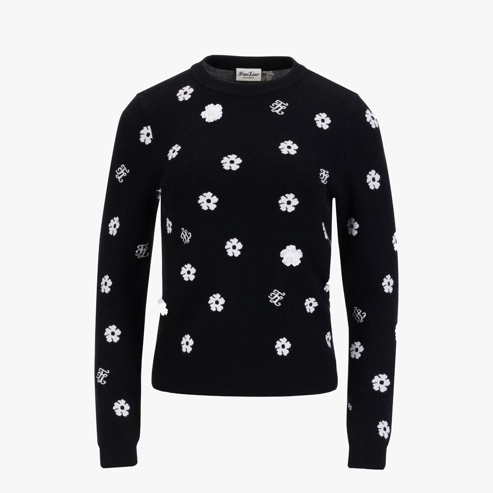 FairLiar - Áo len dệt kim Flower Jacquard - Đen
