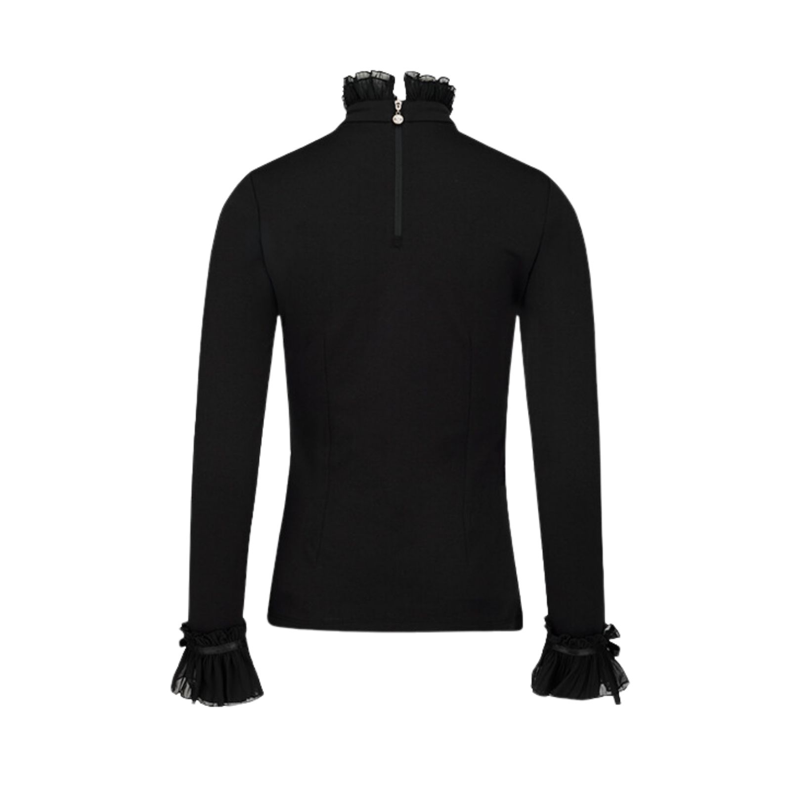 FairLiar - Áo thun Frill Sleeve High-Neck - Đen