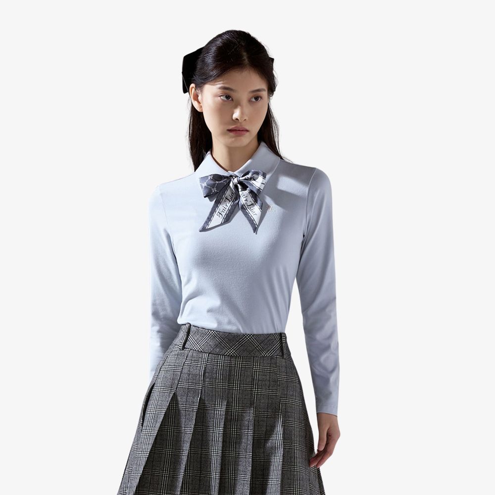 FairLiar - Áo thun Scarf Set Shoulder Shirring - Xám