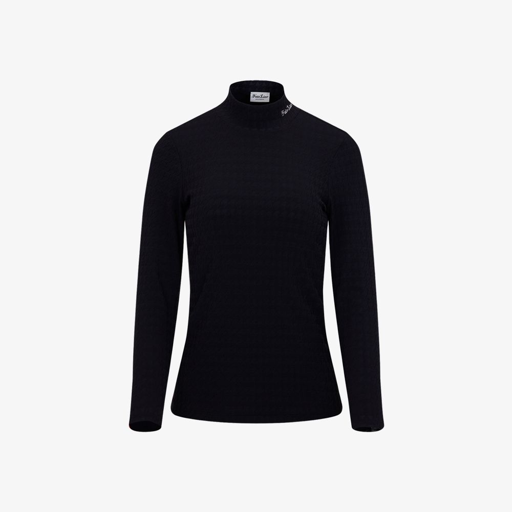 FairLiar - Áo thun cổ cao Houndstooth Jacquard - Đen