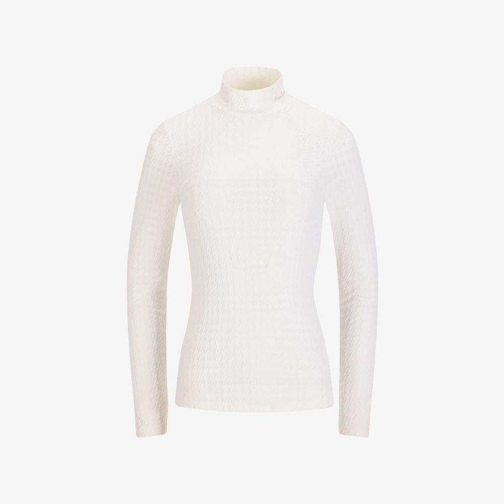 FairLiar - Áo thun Hounstooth Jacquard High-Neck - Trắng ngà