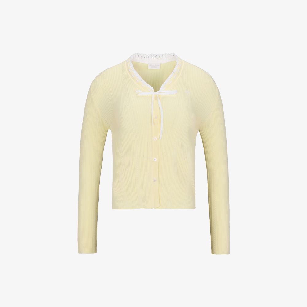 FairLiar - Áo cardigan cổ chữ V xếp nếp Vàng