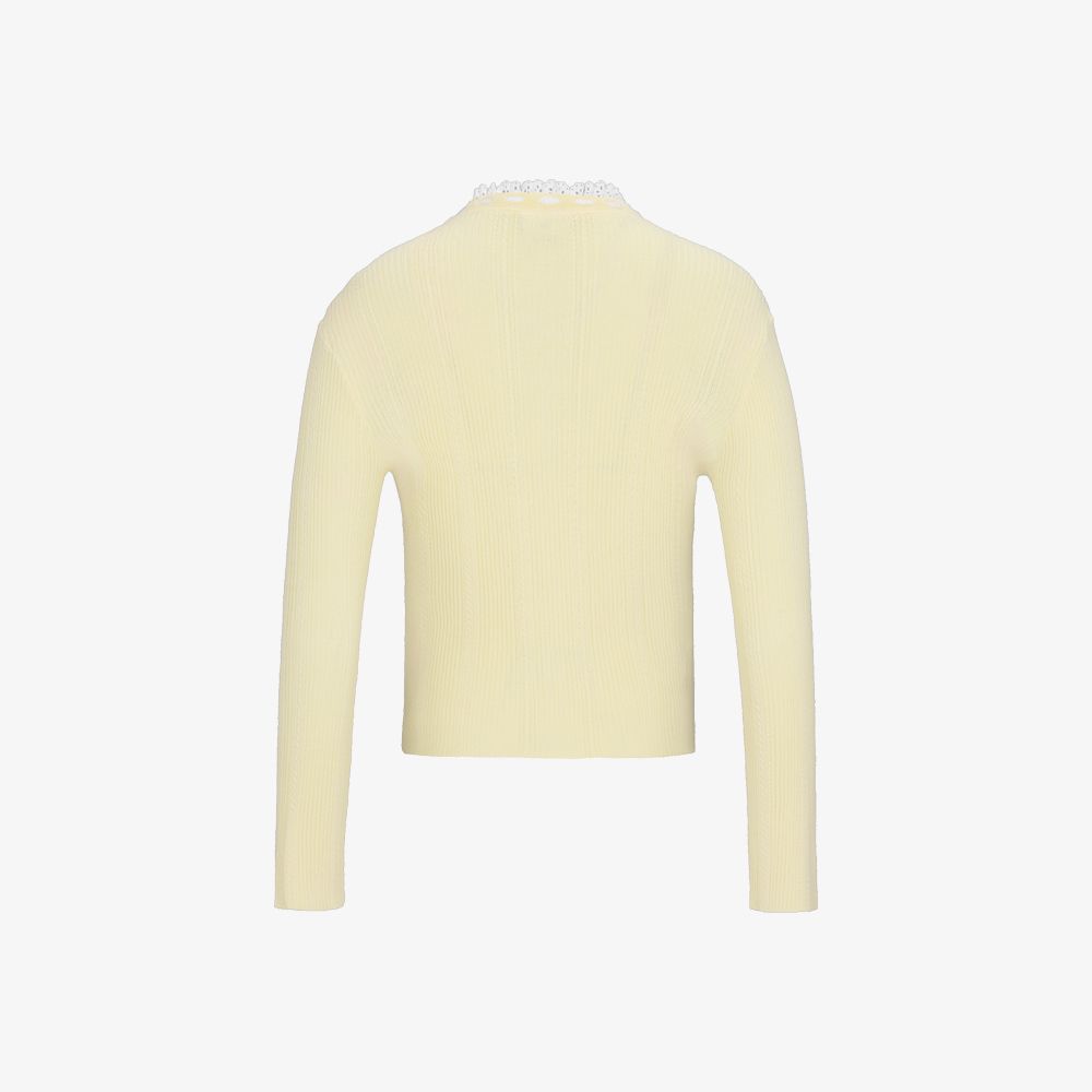 FairLiar - Áo cardigan cổ chữ V xếp nếp Vàng