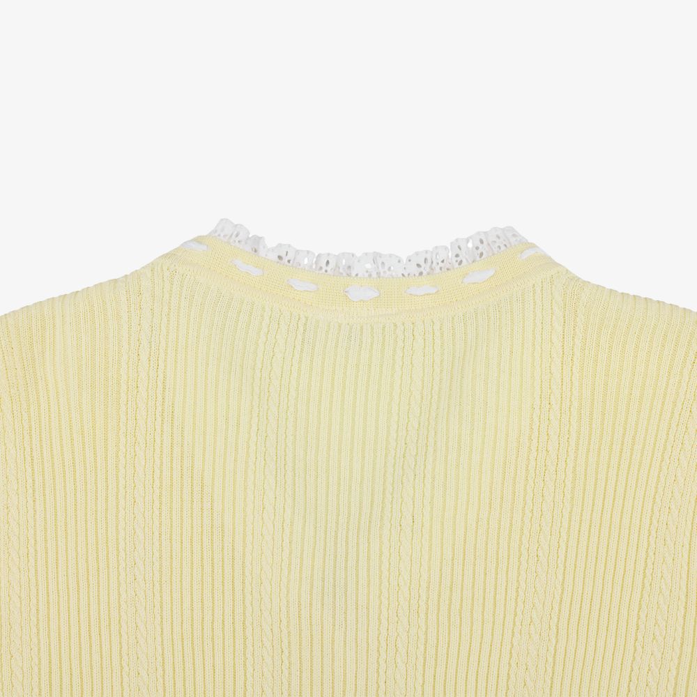 FairLiar - Áo cardigan cổ chữ V xếp nếp Vàng