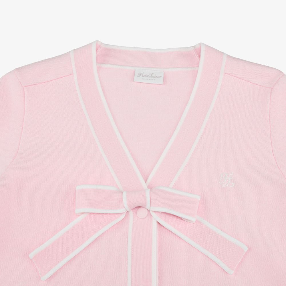 FairLiar - Áo cardigan cổ V đính nơ Hồng