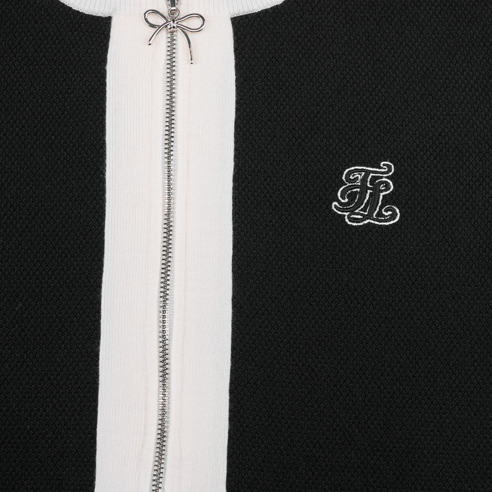 FairLiar - Áo cardigan khóa kéo đính nơ Đen