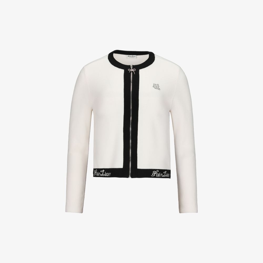 FairLiar - Áo cardigan khóa kéo đính nơ Trắng ngà