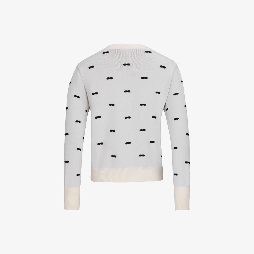 FairLiar - Áo cardigan dệt jacquard với ruy băng Kem