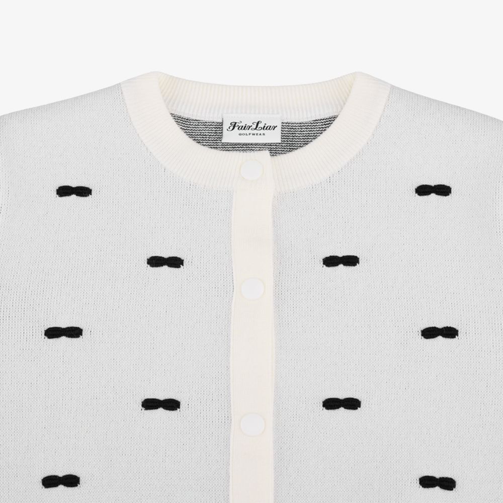 FairLiar - Áo cardigan dệt jacquard với ruy băng Kem