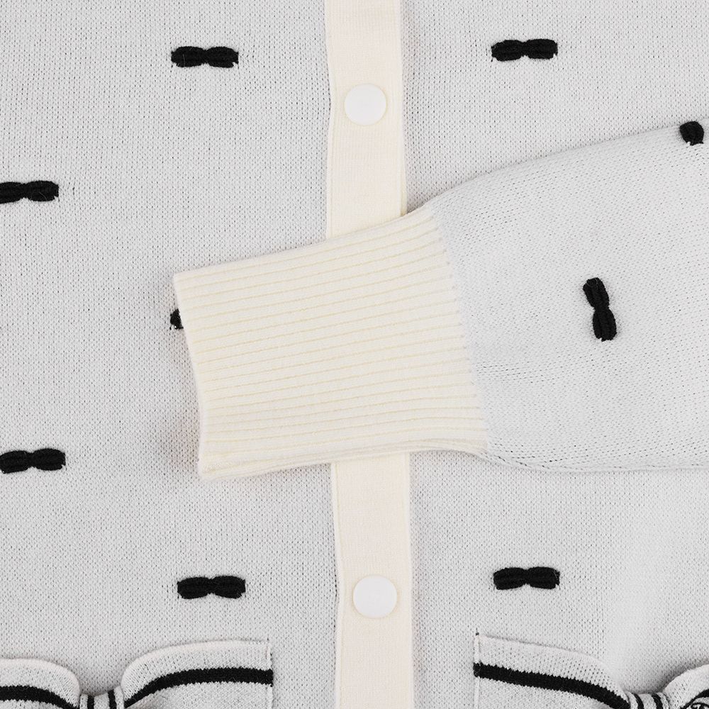 FairLiar - Áo cardigan dệt jacquard với ruy băng Kem
