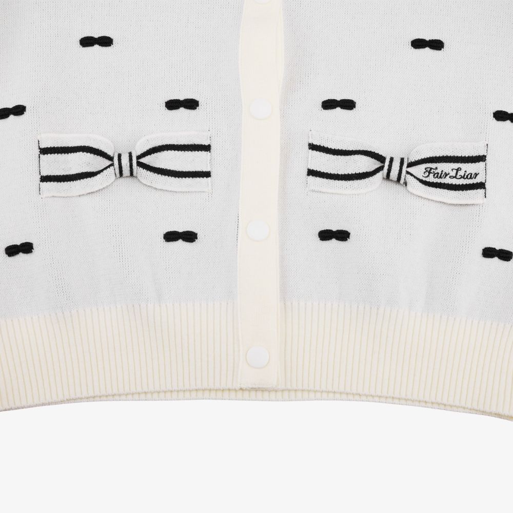 FairLiar - Áo cardigan dệt jacquard với ruy băng Kem