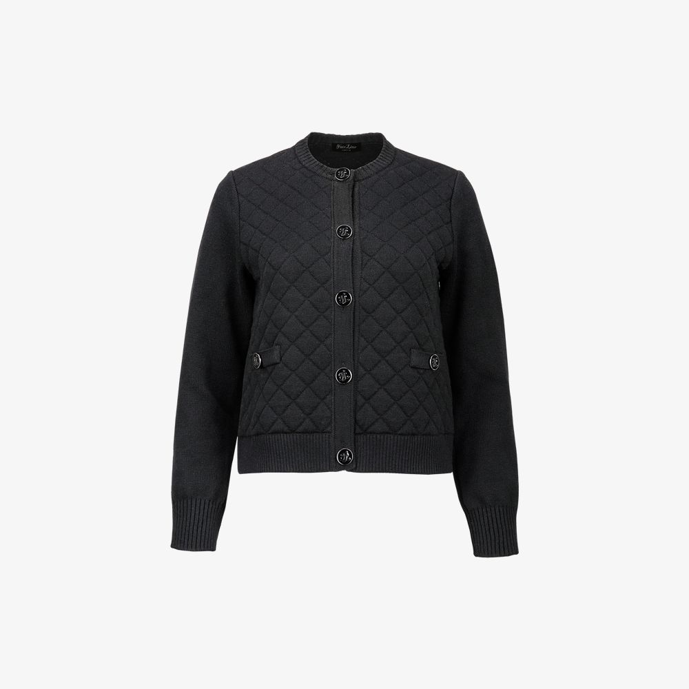FairLiar - Áo cardigan chần bông dệt jacquard Đen