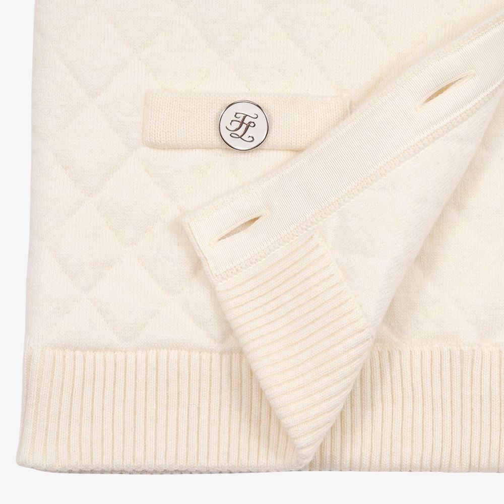 FairLiar - Áo cardigan chần bông dệt jacquard Kem