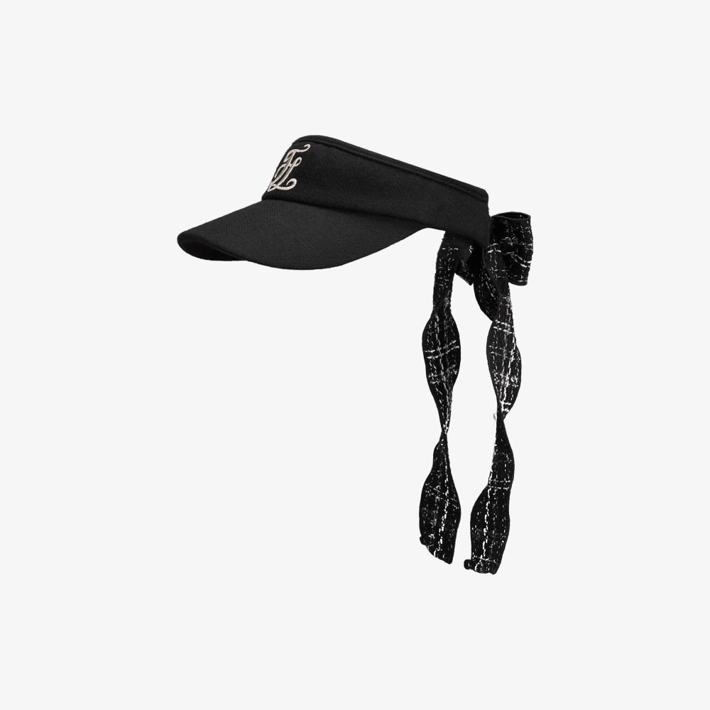 FairLiar - Mũ visor vải tweed đính nơ Đen