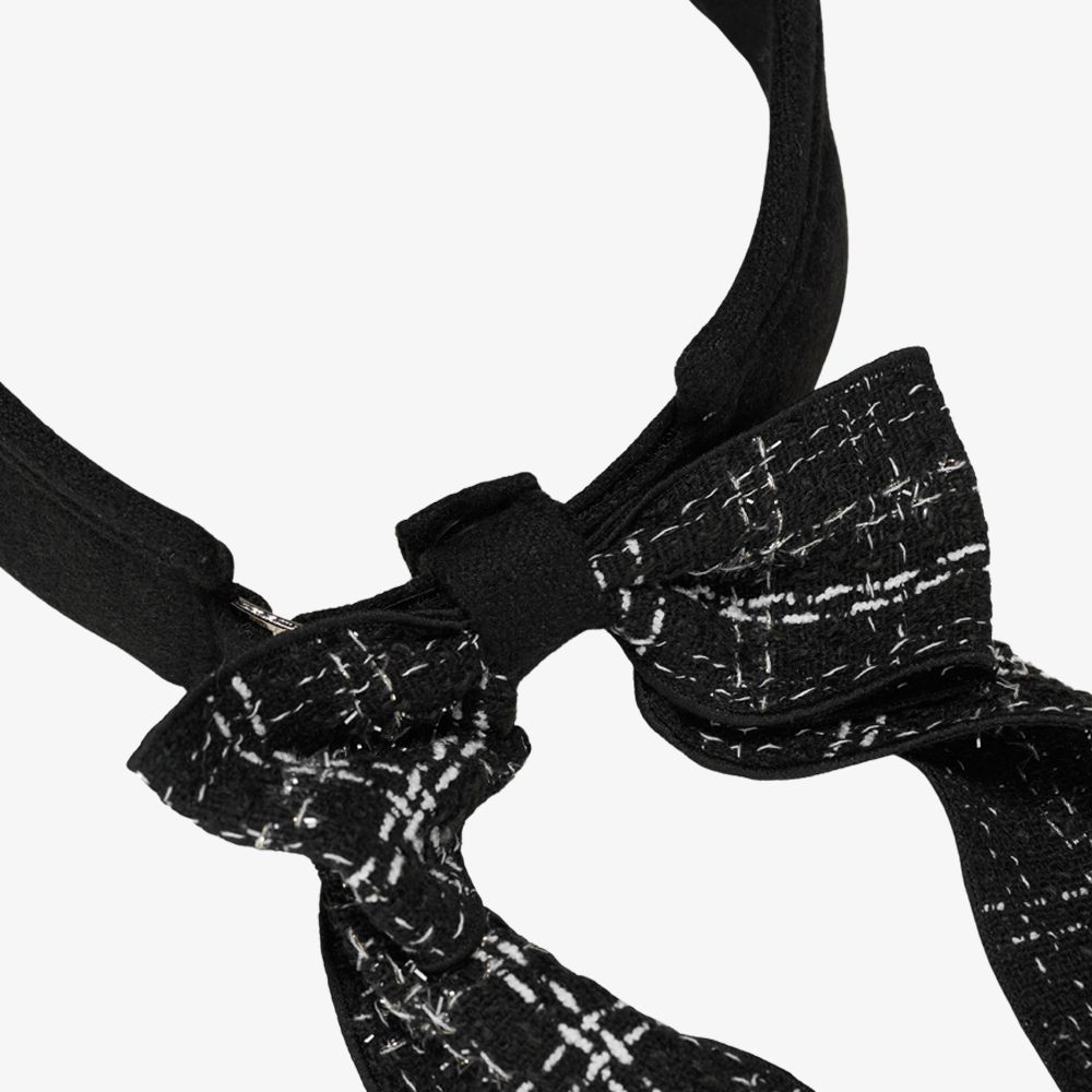 FairLiar - Mũ visor vải tweed đính nơ Đen