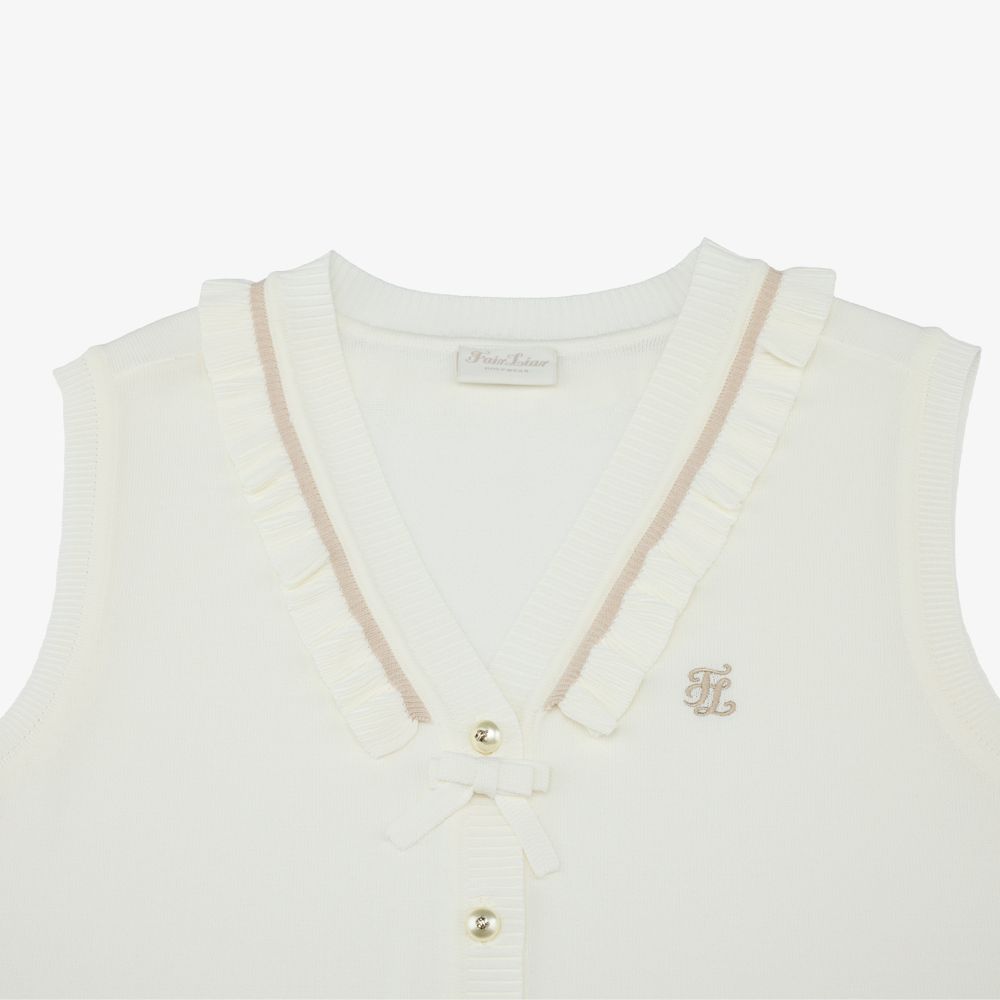 FairLiar - Áo vest cổ chữ V xếp nếp Trắng ngà