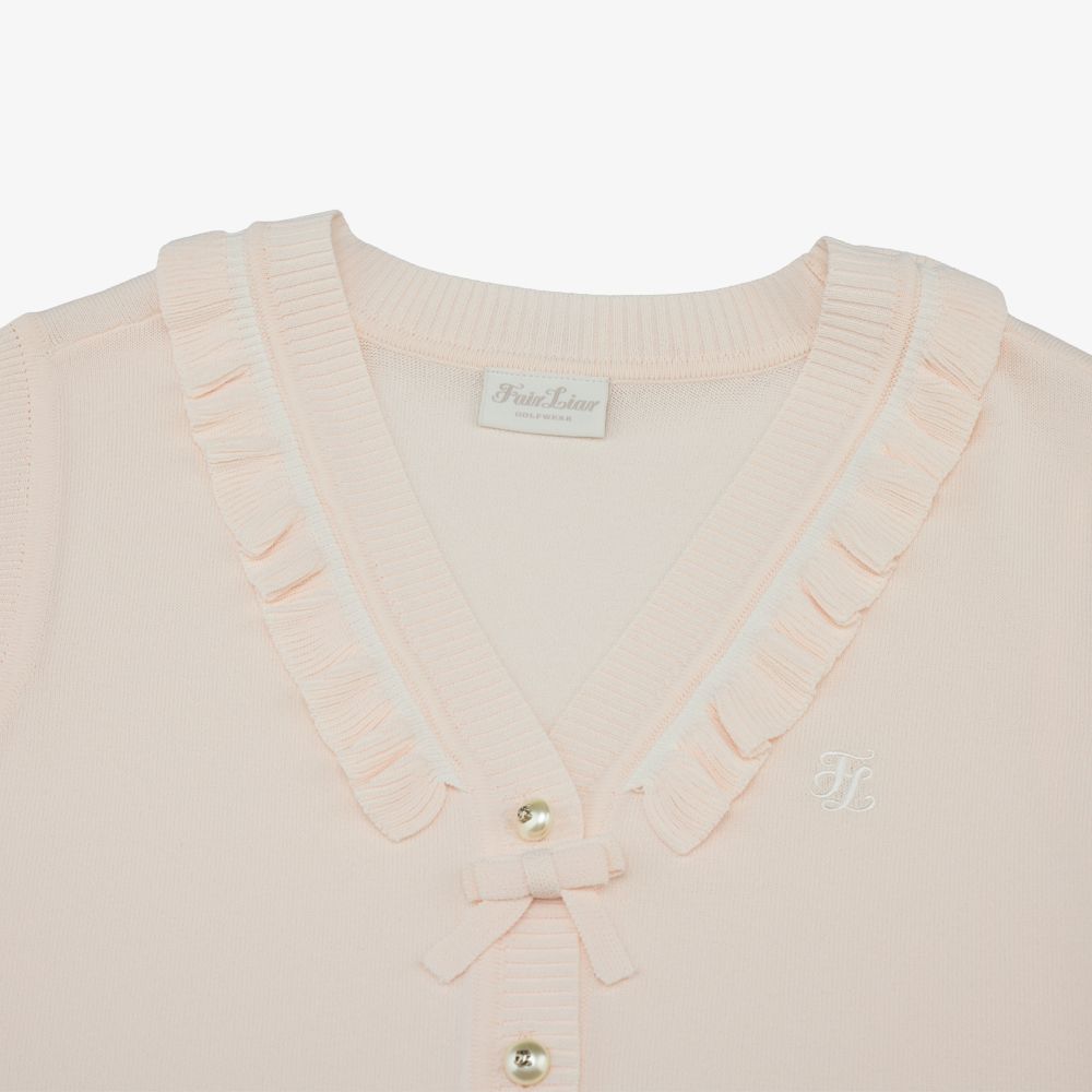 FairLiar - Áo vest cổ chữ V xếp nếp Hồng