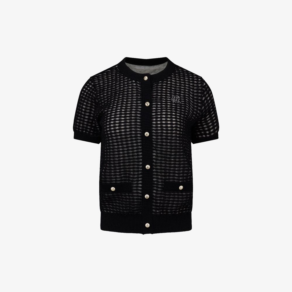 FairLiar - Áo dệt kim tay ngắn kẻ gingham