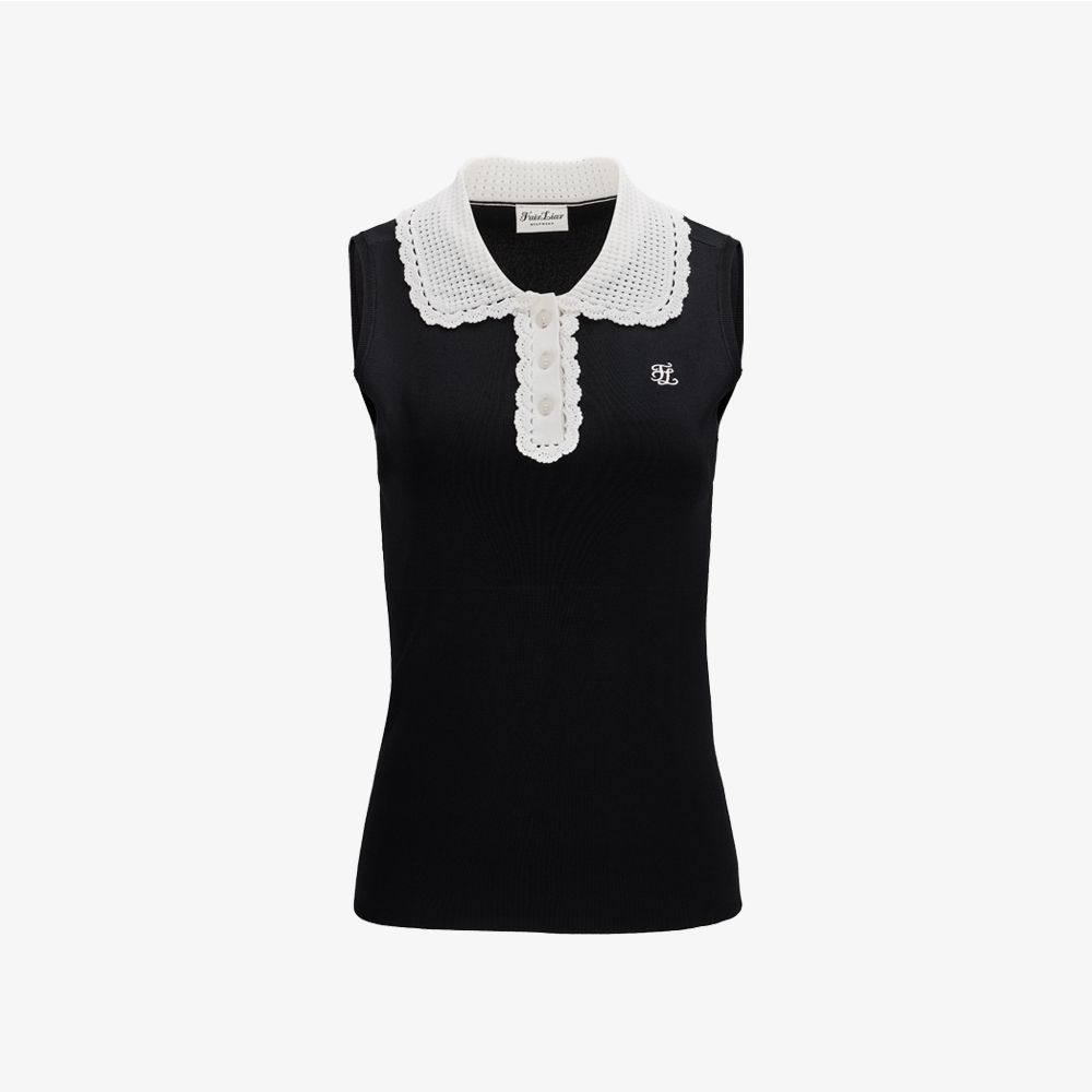 FairLiar - Áo Crochet Collar Sleeveless Knit