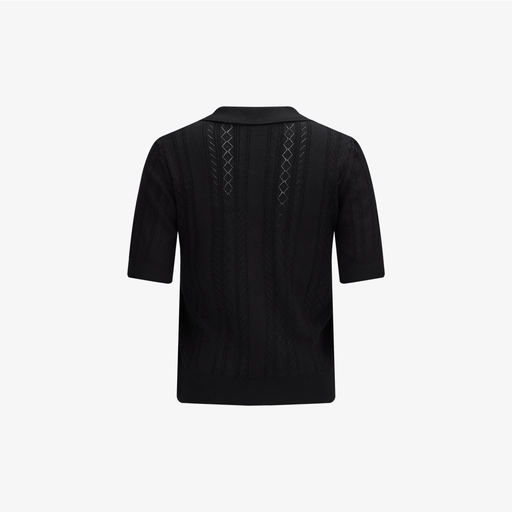 Áo Ribbon Button Mesh Short Sleeve Knit