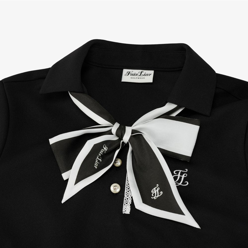 Áo ngắn tay Scarf Set Open-neck