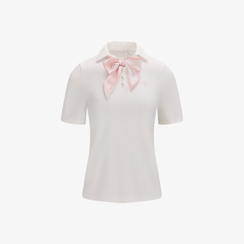 FairLiar - Áo ngắn tay Scarf Set Open-neck