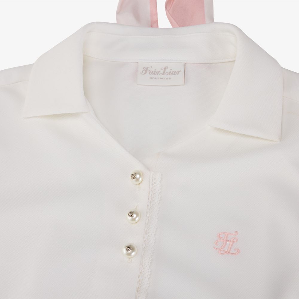FairLiar - Áo ngắn tay Scarf Set Open-neck