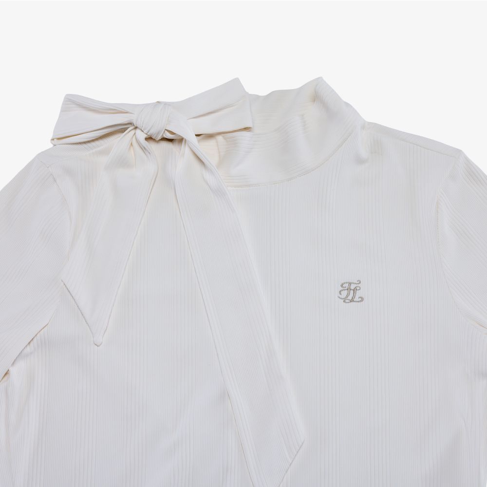 FairLiar - Áo thun cổ cao thắt nơ Seven-Button
