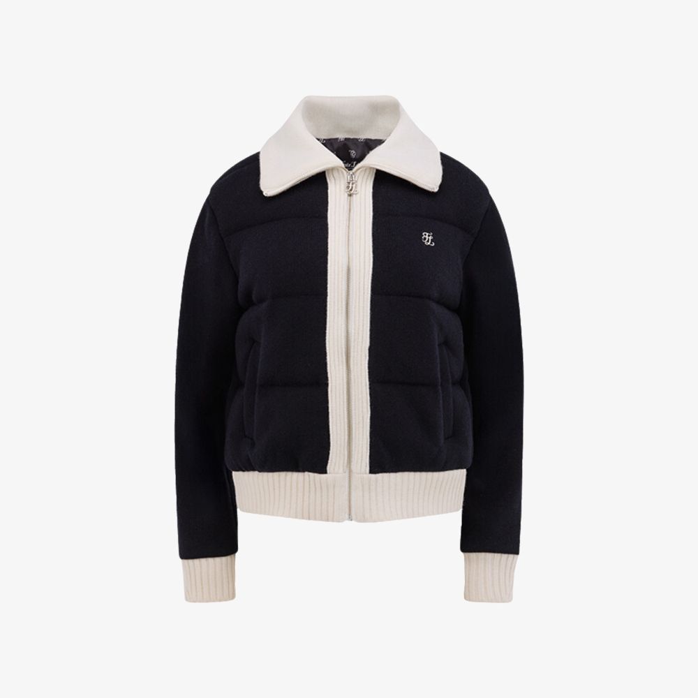 FairLiar - Áo khoác dệt kim nữ Contrast Knit Down - Đen