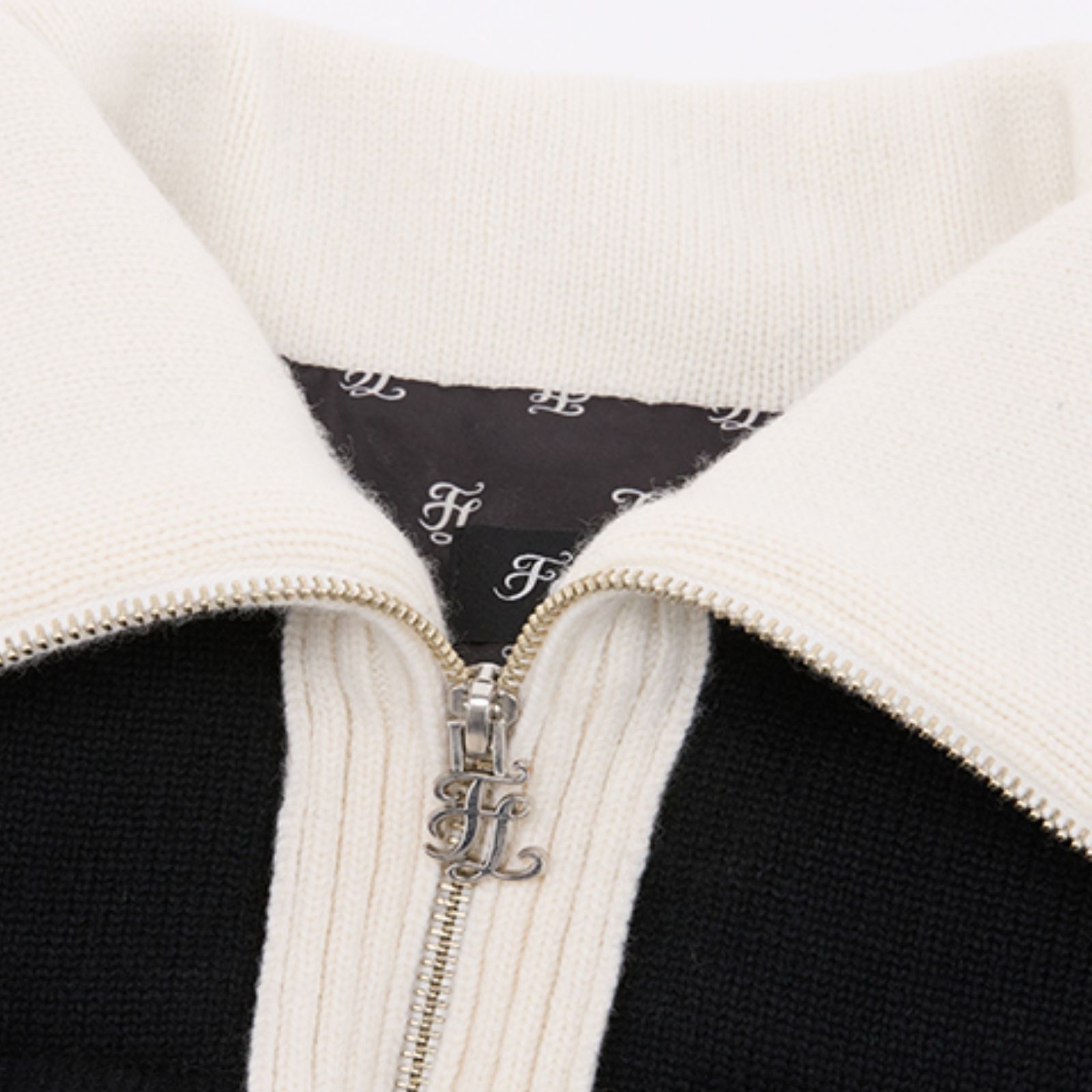 FairLiar - Áo khoác dệt kim nữ Contrast Knit Down - Đen