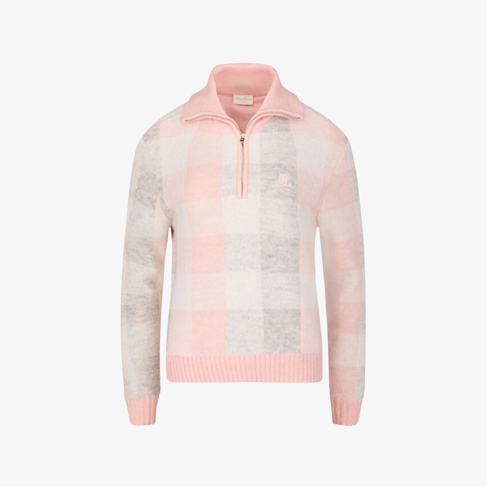 FairLiar - Áo len dệt kim Collar Check Windproof - Hồng