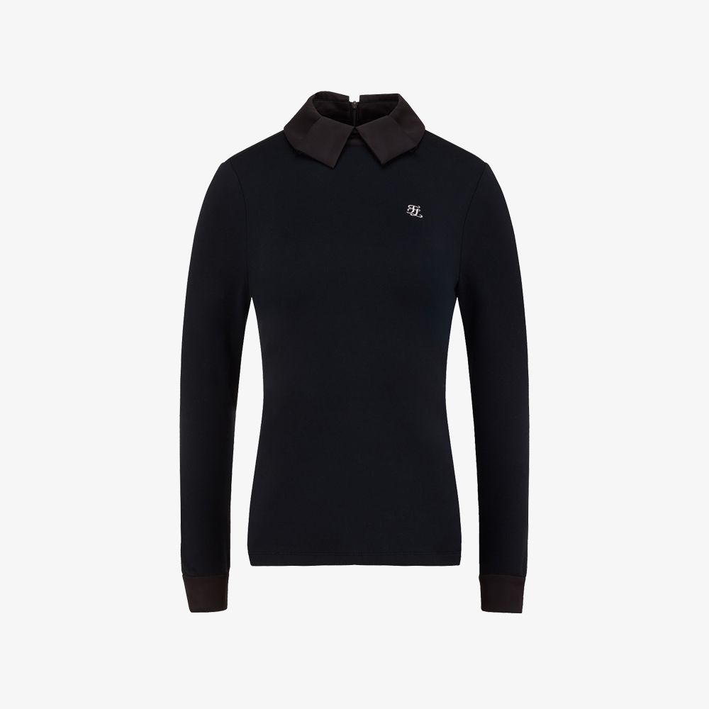 FairLiar - Áo thun Satin Collar - Đen