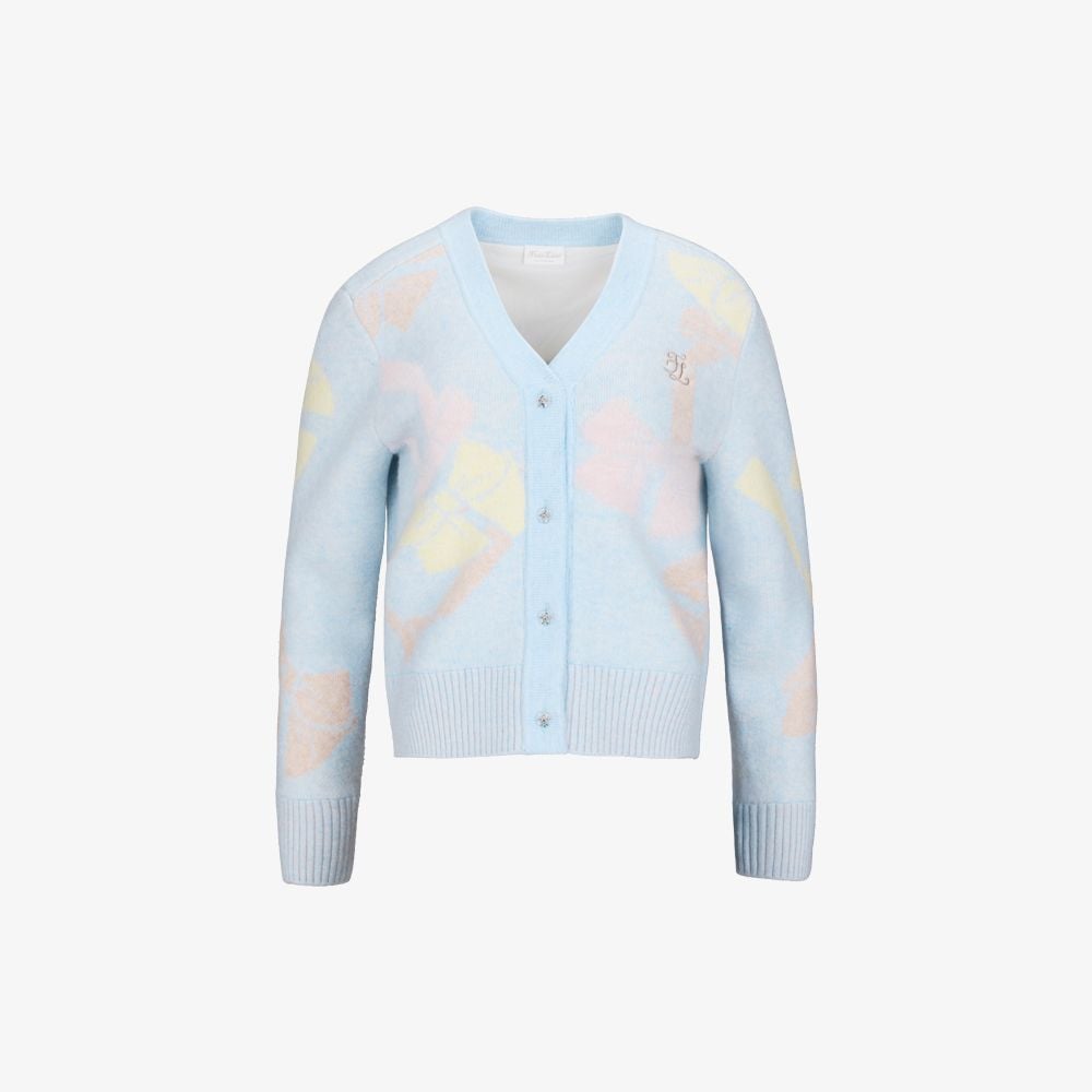 Áo cardigan gió jacquard họa tiết nơ Xanh dương
