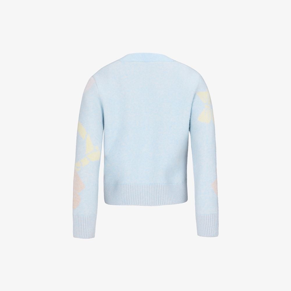 Áo cardigan gió jacquard họa tiết nơ Xanh dương