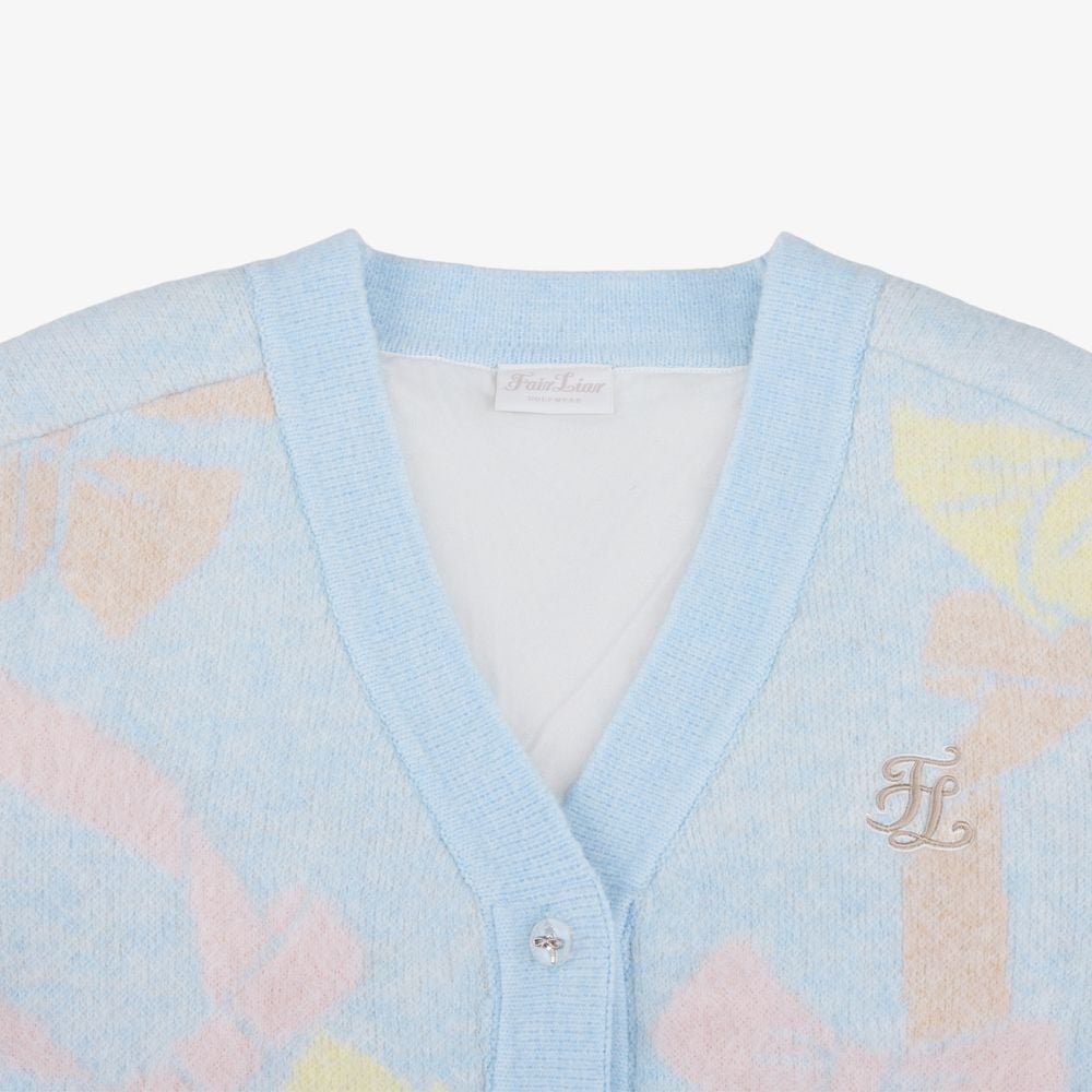 Áo cardigan gió jacquard họa tiết nơ Xanh dương