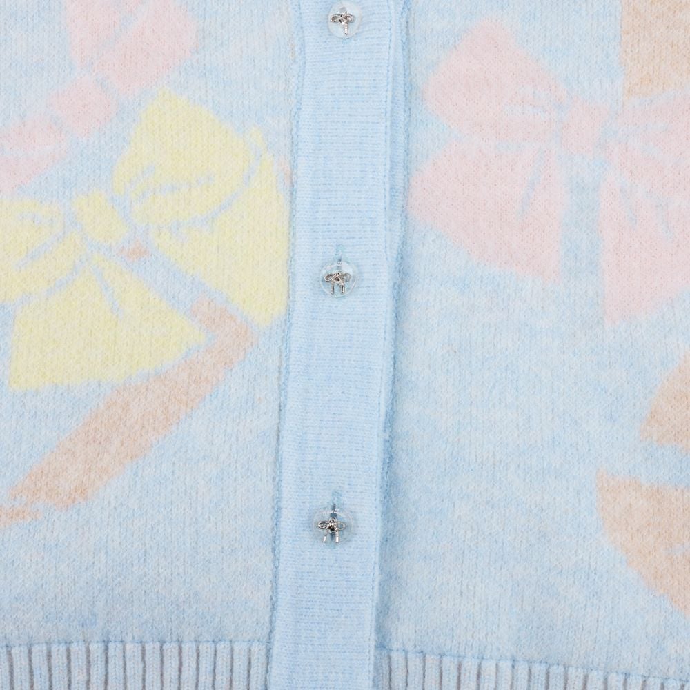 Áo cardigan gió jacquard họa tiết nơ Xanh dương