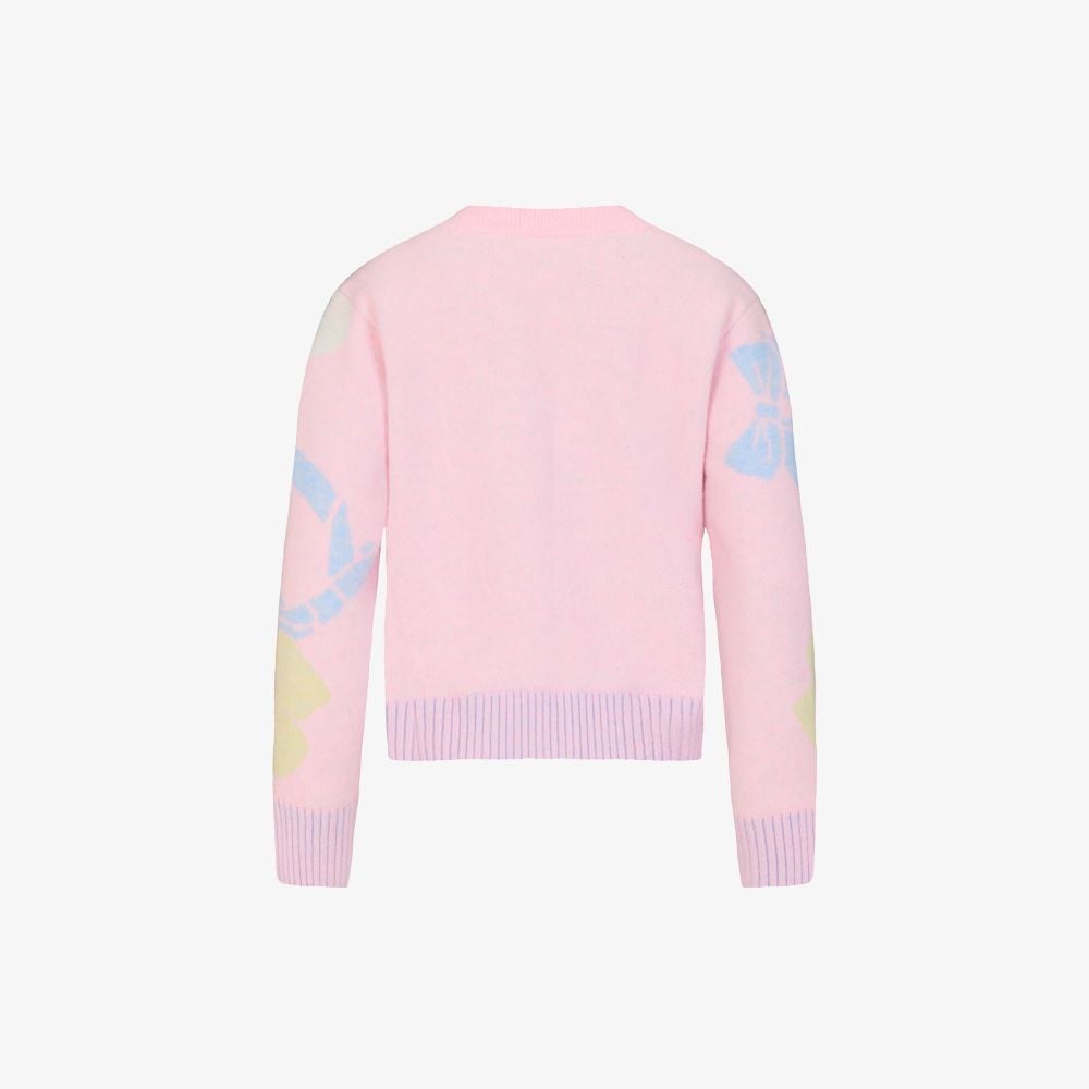 Áo cardigan gió jacquard họa tiết nơ Hồng