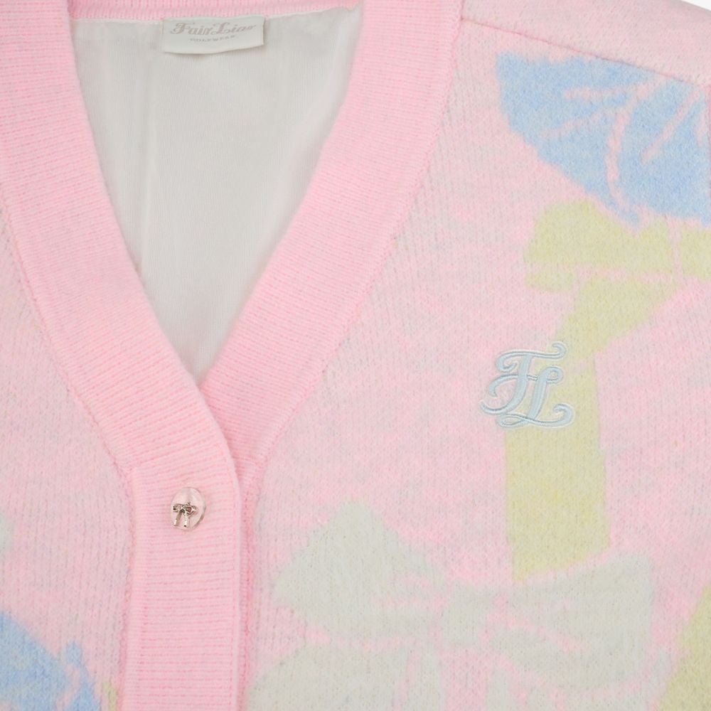 Áo cardigan gió jacquard họa tiết nơ Hồng