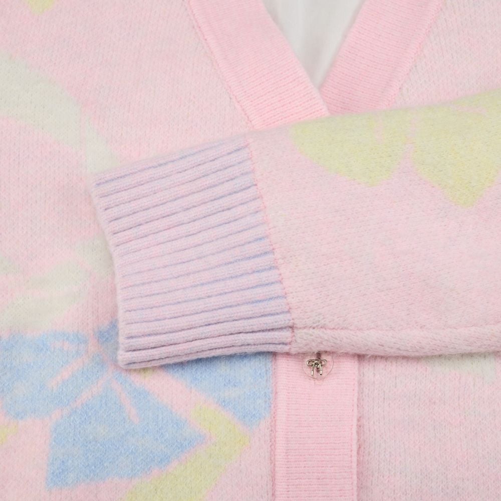 Áo cardigan gió jacquard họa tiết nơ Hồng