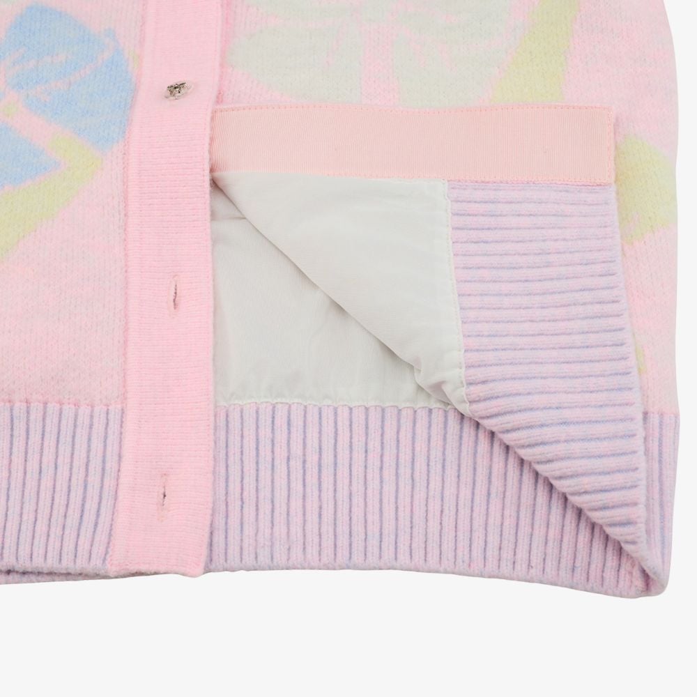 Áo cardigan gió jacquard họa tiết nơ Hồng