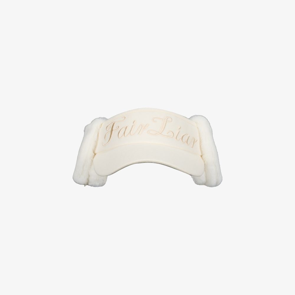 Mũ visor chụp tai logo lớn Trắng ngà