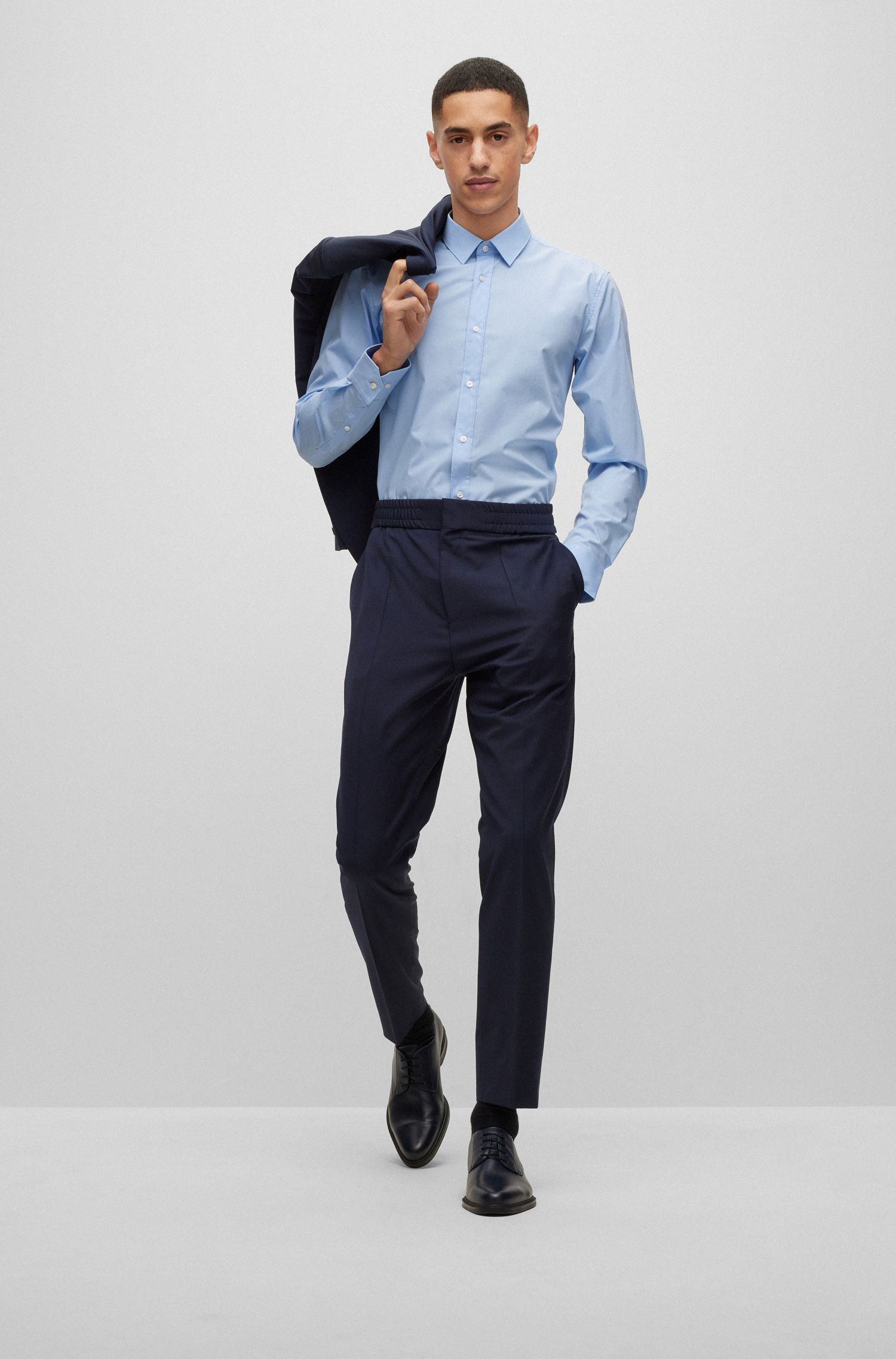 HUGO - Áo sơ mi dáng ôm vải poplin cotton co giãn