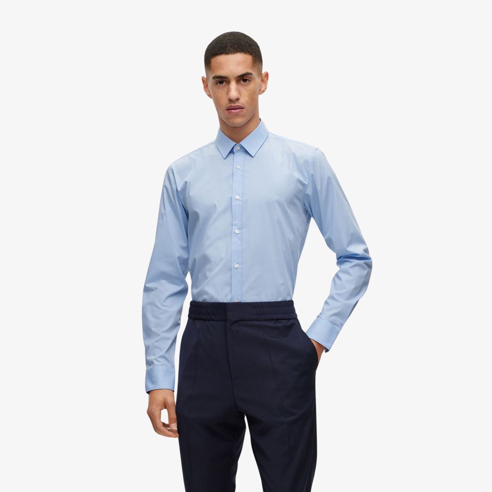 HUGO - Áo sơ mi dáng ôm vải poplin cotton co giãn
