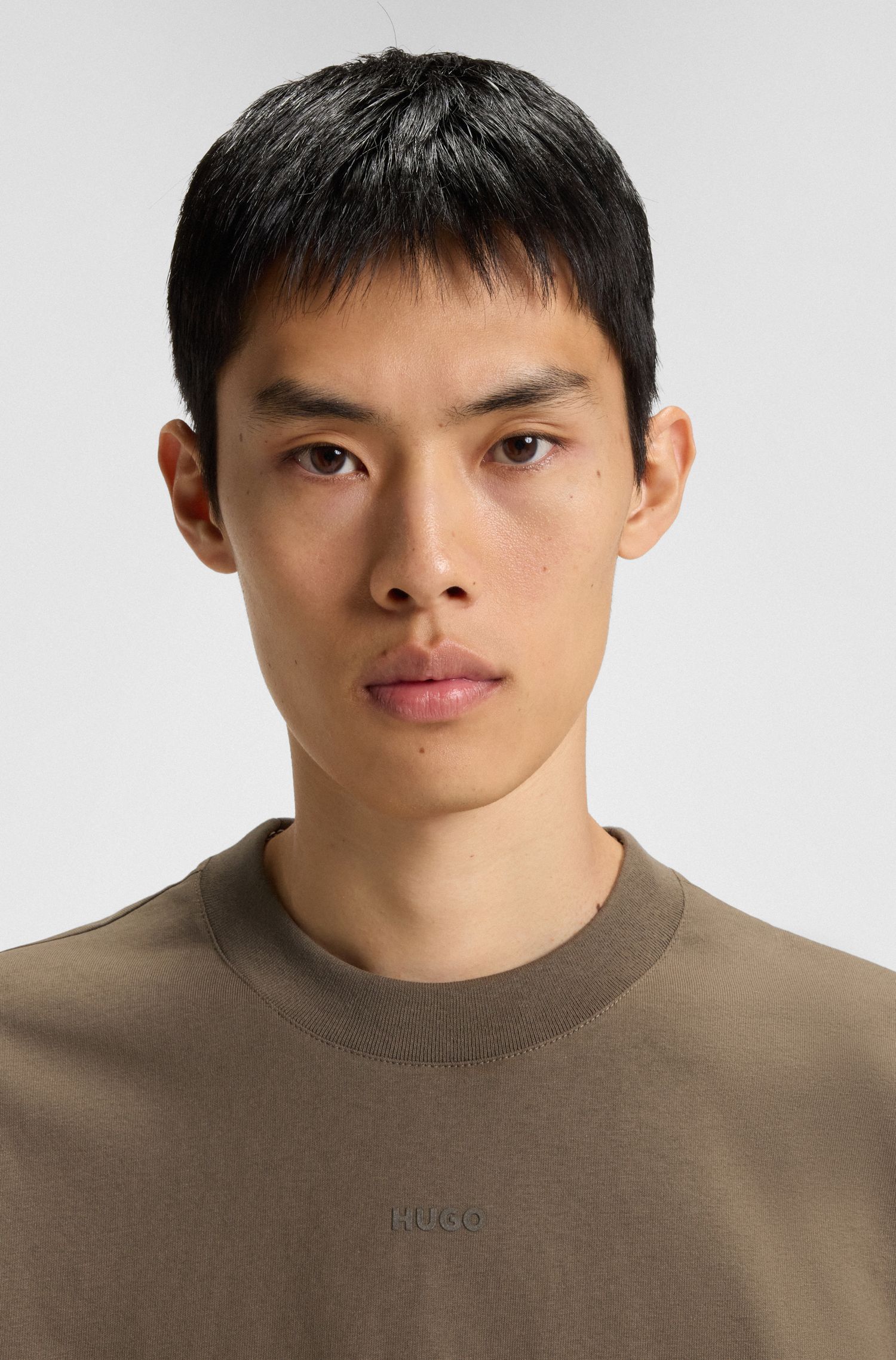 HUGO - Áo thun cotton co giãn in logo